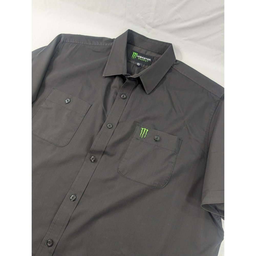Muscle Monster Energy Mechanics Shirt Mens 2XL Black Button Front Short Sleeve